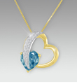 10mm Swiss Blue Topaz & Created White Sapphire Gold over Sterling Silver Heart Pendant